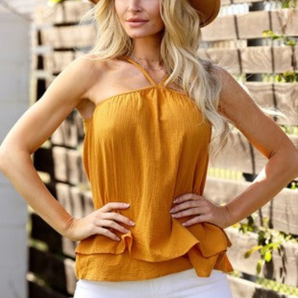 Cotton Layered Top with Halter Neck